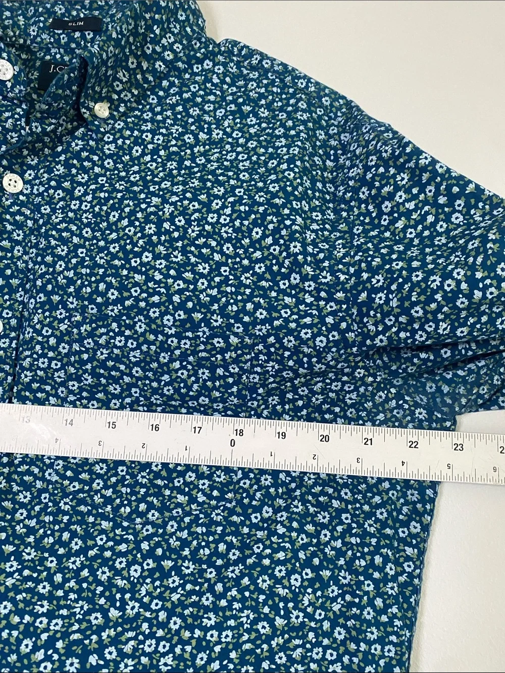 J Crew Slim Fit Flex Washed Shirt Mens Large Blue Floral Long Sleeve Button Down